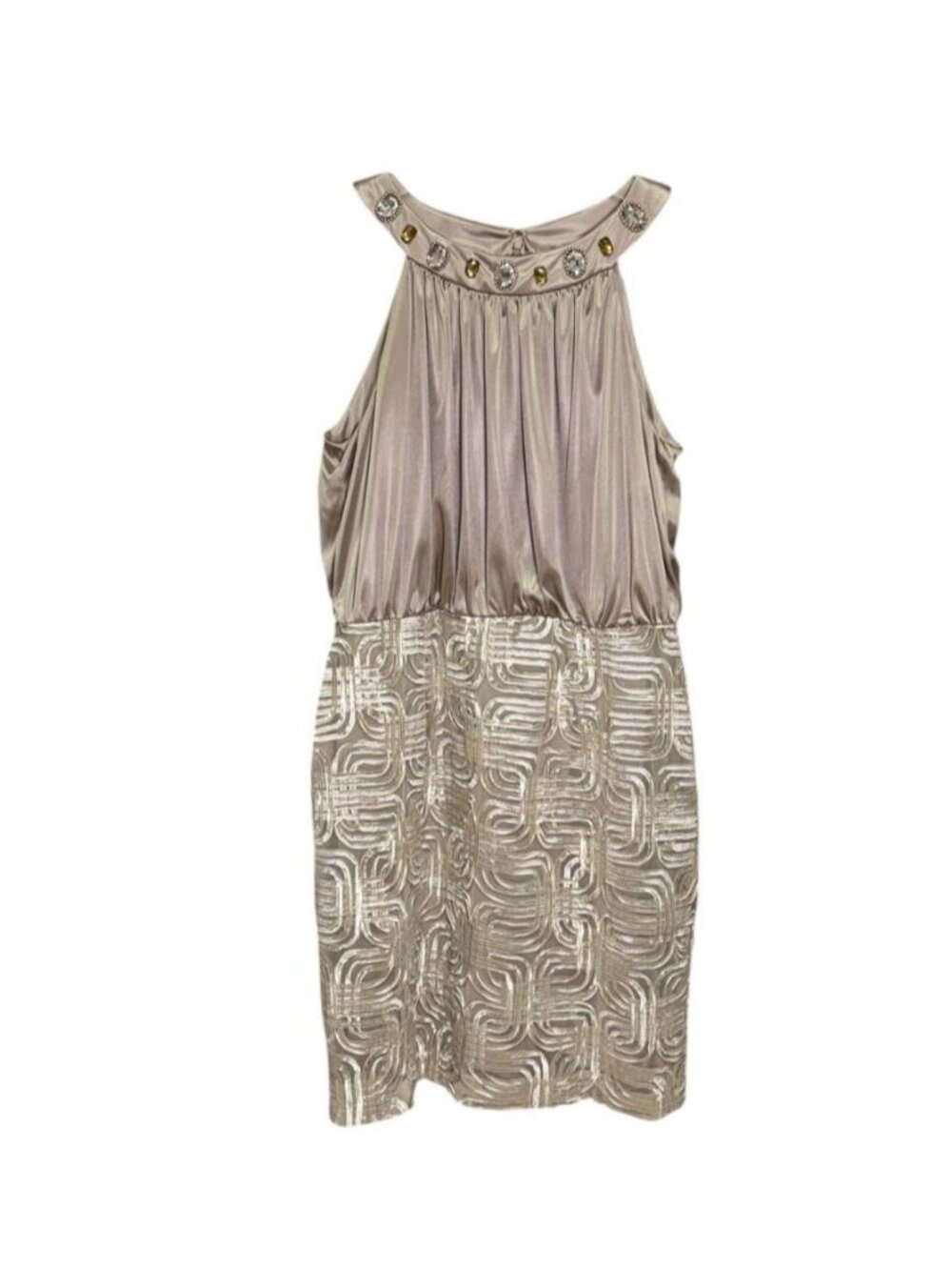 Jessica Howard Beaded Blouson Cocktail Dress Size 16 Gold